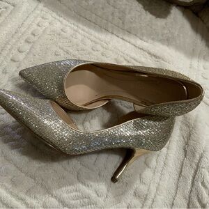 Marc Fisher Silver Glitter Heels with Pointed Toe